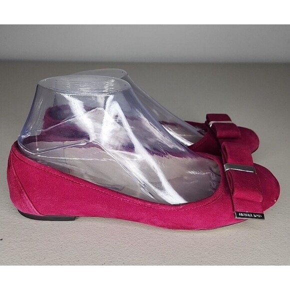 Michael Kors Kiera Suede Ballet Flats Deep Pink Size 6.5 M Bow Silver Logo - Picture 4 of 11